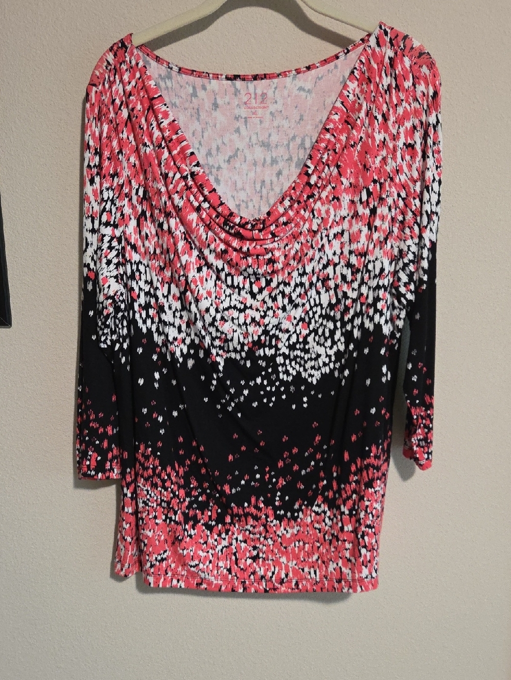 212 Collection Coral, Black & White Draped Neck Long Sleeve Top